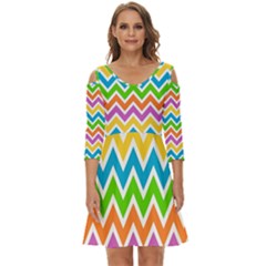 Chevron-pattern-design-texture Shoulder Cut Out Zip Up Dress by Semog4