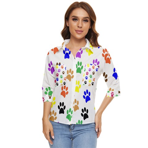 Pawprints-paw-prints-paw-animal Women s Quarter Sleeve Pocket Shirt by Semog4