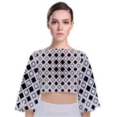 Square-diagonal-pattern-monochrome Tie Back Butterfly Sleeve Chiffon Top by Semog4