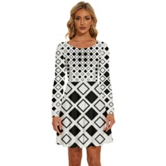 Square-diagonal-pattern-monochrome Long Sleeve Wide Neck Velvet Dress by Semog4