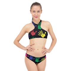 Handprints-hand-print-colourful High Neck Bikini Set by Semog4