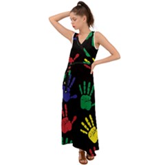 Handprints-hand-print-colourful V-neck Chiffon Maxi Dress by Semog4