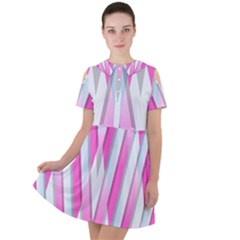 Geometric-3d-design-pattern-pink Short Sleeve Shoulder Cut Out Dress  by Semog4