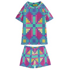 Checkerboard-squares-abstract--- Kids  Swim Tee And Shorts Set by Semog4