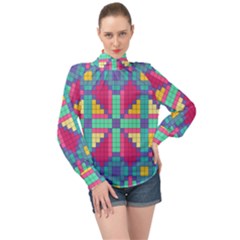 Checkerboard-squares-abstract--- High Neck Long Sleeve Chiffon Top by Semog4