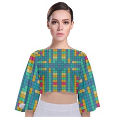 Checkerboard-squares-abstract- Tie Back Butterfly Sleeve Chiffon Top by Semog4