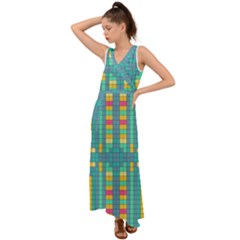 Checkerboard-squares-abstract- V-neck Chiffon Maxi Dress by Semog4