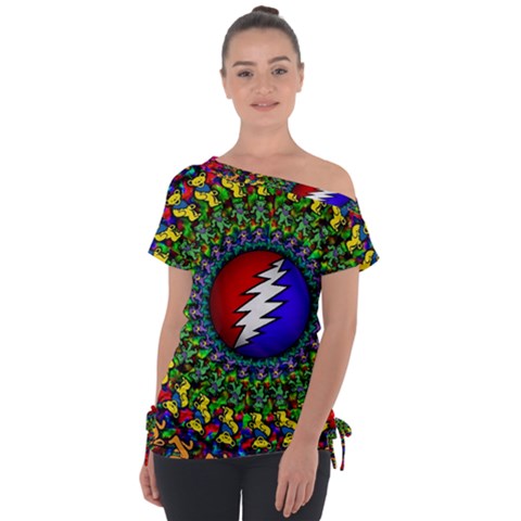 Grateful Dead Off Shoulder Tie-up Tee by Semog4