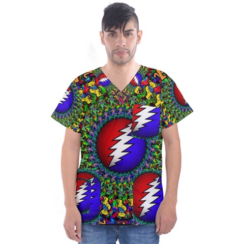 Grateful Dead Men s V-neck Scrub Top by Semog4