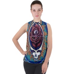 Grateful Dead Skull Rose Mock Neck Chiffon Sleeveless Top by Semog4