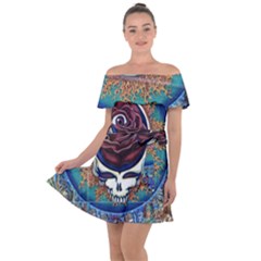 Grateful Dead Skull Rose Off Shoulder Velour Dress by Semog4