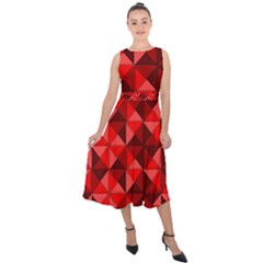 Red Diamond Shapes Pattern Midi Tie-back Chiffon Dress by Semog4