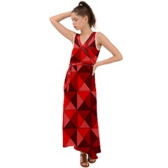 Red Diamond Shapes Pattern V-neck Chiffon Maxi Dress by Semog4