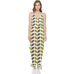 Leaf Plant Pattern Seamless Sleeveless Tie Ankle Chiffon Jumpsuit by Semog4