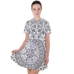 Vector Mandala Drawing Decoration Short Sleeve Shoulder Cut Out Dress  by Semog4