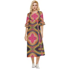 Kaleidoscope Art Pattern Ornament Double Cuff Midi Dress by Semog4