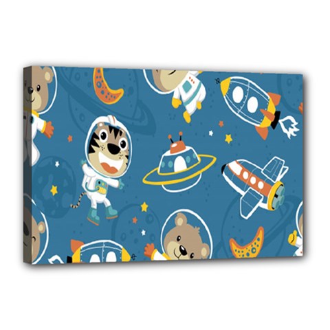 Seamless Pattern Funny Astronaut Outer Space Transportation Canvas 18  X 12  (stretched) by Semog4