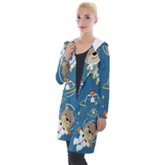 Seamless Pattern Funny Astronaut Outer Space Transportation Hooded Pocket Cardigan by Semog4