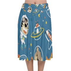 Seamless Pattern Funny Astronaut Outer Space Transportation Velvet Flared Midi Skirt by Semog4