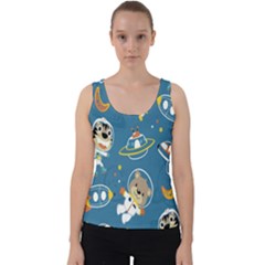 Seamless Pattern Funny Astronaut Outer Space Transportation Velvet Tank Top by Semog4