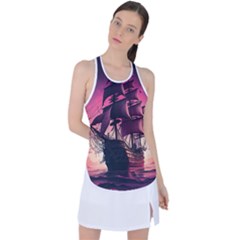 Ship Pirate Adventure Landscape Ocean Sun Heaven Racer Back Mesh Tank Top by Semog4