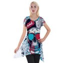 That Cool Graffiti Skull Short Sleeve Side Drop Tunic View1