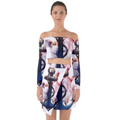 Anchor Watercolor Painting Tattoo Art Anchors And Birds Off Shoulder Top With Skirt Set by Salman4z