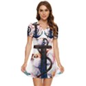 Anchor watercolor painting tattoo art anchors and birds V-Neck High Waist Chiffon Mini Dress View1