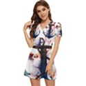 Anchor watercolor painting tattoo art anchors and birds V-Neck High Waist Chiffon Mini Dress View2