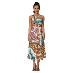 Flowers Pattern Texture White Background Paisley Sleeveless Cross Front Cocktail Midi Chiffon Dress by Salman4z