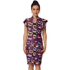 Funny Monster Mouths Vintage Frill Sleeve V-neck Bodycon Dress by Salman4z