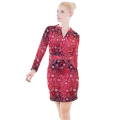 Christmas Pattern Red Button Long Sleeve Dress by Salman4z