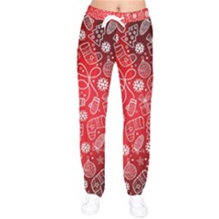 Christmas Pattern Red Women Velvet Drawstring Pants by Salman4z