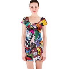 Cartoon Explosion Cartoon Characters Funny Short Sleeve Bodycon Dress by Salman4z