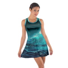 Tsunami Waves Ocean Sea Nautical Nature Water 7 Cotton Racerback Dress by Jancukart