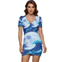 Waves Ocean Sea Tsunami Nautical 7 Low Cut Cap Sleeve Mini Dress View1