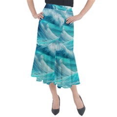 Tsunami Waves Ocean Sea Nautical Nature Water Tidal Midi Mermaid Skirt by Jancukart