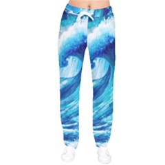 Tsunami Tidal Wave Ocean Waves Sea Nature Water 3 Women Velvet Drawstring Pants by Jancukart