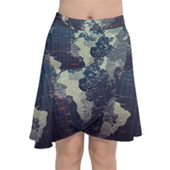 Vintage World Map Illustration Artwork Water Drop Digital Art Arts Chiffon Wrap Front Skirt by Sudheng