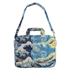 Starry Night Hokusai Van Gogh The Great Wave Off Kanagawa Macbook Pro 16  Shoulder Laptop Bag by Sudheng