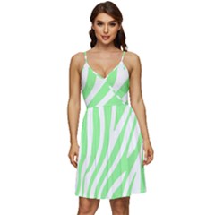 Green Zebra Vibes Animal Print  V-neck Pocket Summer Dress  by ConteMonfrey