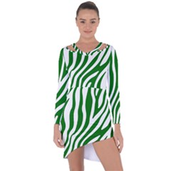 Dark Green Zebra Vibes Animal Print Asymmetric Cut-out Shift Dress by ConteMonfrey