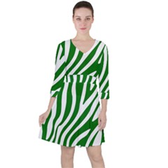 Dark Green Zebra Vibes Animal Print Quarter Sleeve Ruffle Waist Dress by ConteMonfrey