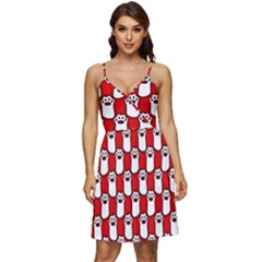 Red And White Cat Paws V-neck Pocket Summer Dress  by ConteMonfrey