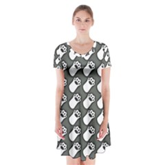 Grey And White Little Paws Short Sleeve V-neck Flare Dress by ConteMonfrey