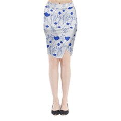 Blue Classy Tulips Midi Wrap Pencil Skirt by ConteMonfrey