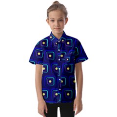 Blue Neon Squares - Modern Abstract Kids  Short Sleeve Shirt by ConteMonfrey