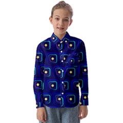 Blue Neon Squares - Modern Abstract Kids  Long Sleeve Shirt by ConteMonfrey