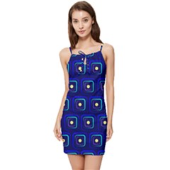 Blue Neon Squares - Modern Abstract Summer Tie Front Dress by ConteMonfrey