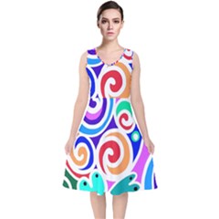 Crazy Pop Art - Doodle Circles   V-neck Midi Sleeveless Dress  by ConteMonfrey